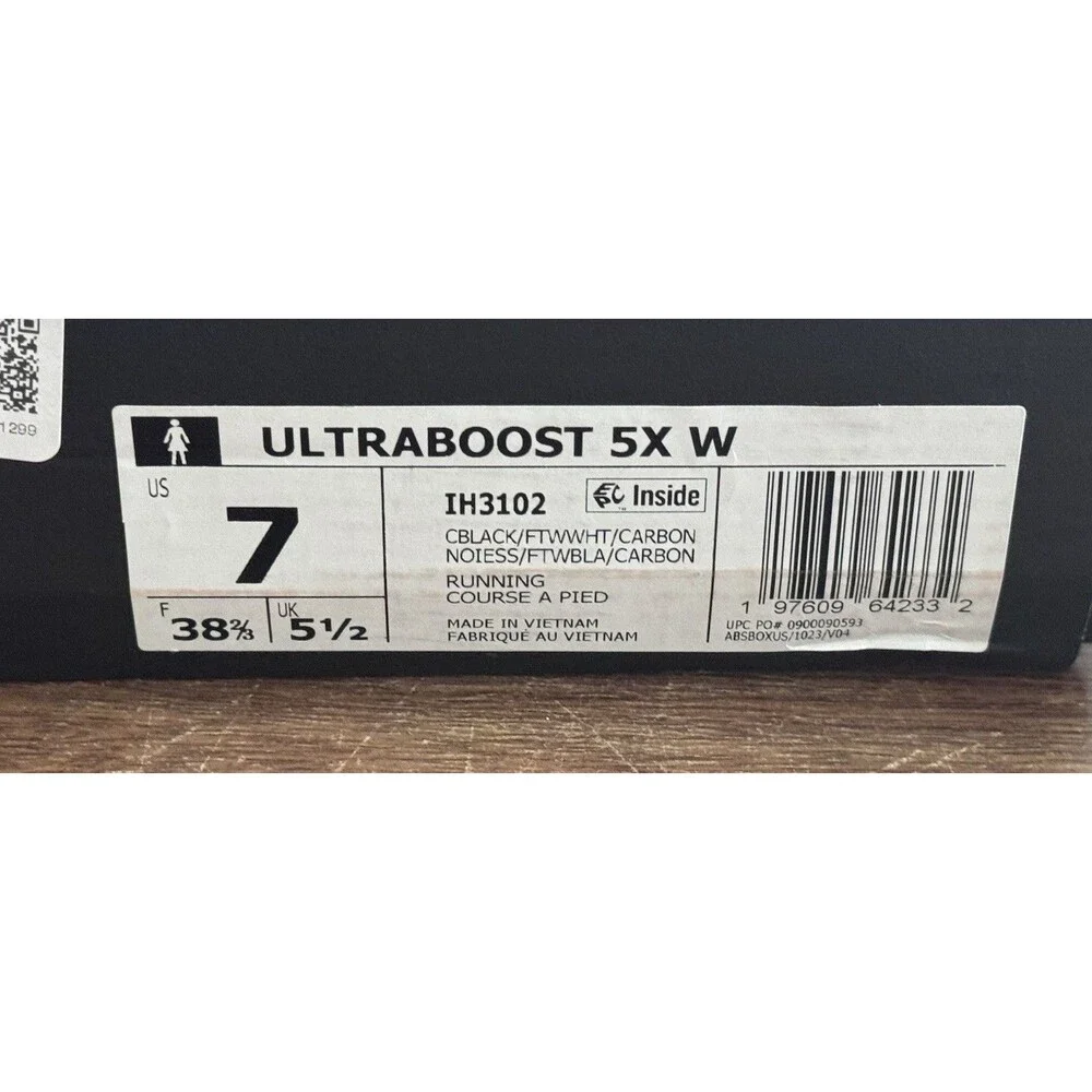 Women’s Size 7 adidas Ultraboost 5X Core Black Cloud White Carbon IH3102 NIB